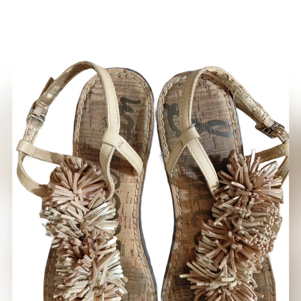 Sam Edelman Gates Gold And Tan Fringe Sandals Women's Size 7 T-strap Sandal